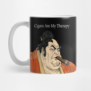 Puff Sumo: Cigars Are My Therapy on a dark (Knocked Out) background Mug